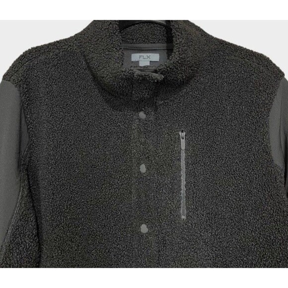 FLX Black Sherpa Faux Fur Snap Button Jacket Pockets Outdoor Active Womens Small - Picture 3 of 9